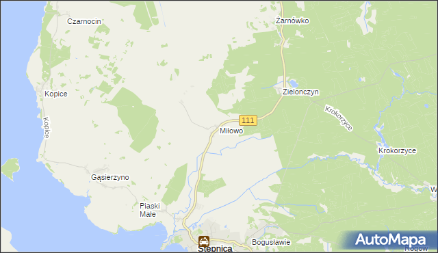 mapa Miłowo gmina Stepnica, Miłowo gmina Stepnica na mapie Targeo