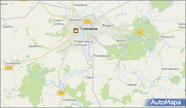 mapa Mirosławice gmina Trzebiatów, Mirosławice gmina Trzebiatów na mapie Targeo