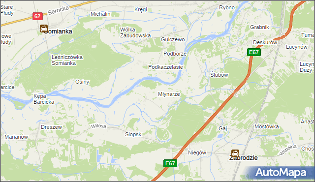 mapa Młynarze gmina Zabrodzie, Młynarze gmina Zabrodzie na mapie Targeo