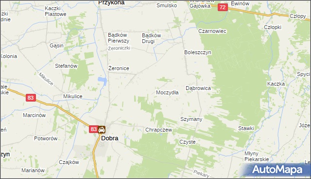 mapa Moczydła gmina Dobra, Moczydła gmina Dobra na mapie Targeo