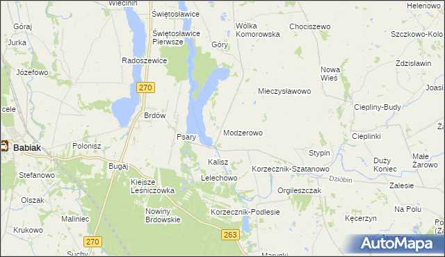 mapa Modzerowo gmina Izbica Kujawska, Modzerowo gmina Izbica Kujawska na mapie Targeo