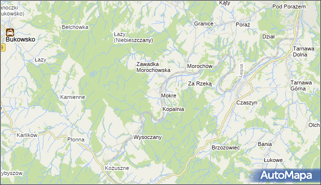 mapa Mokre gmina Zagórz, Mokre gmina Zagórz na mapie Targeo