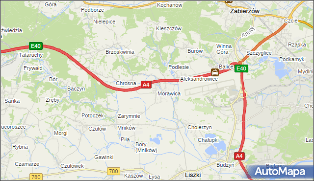 mapa Morawica gmina Liszki, Morawica gmina Liszki na mapie Targeo