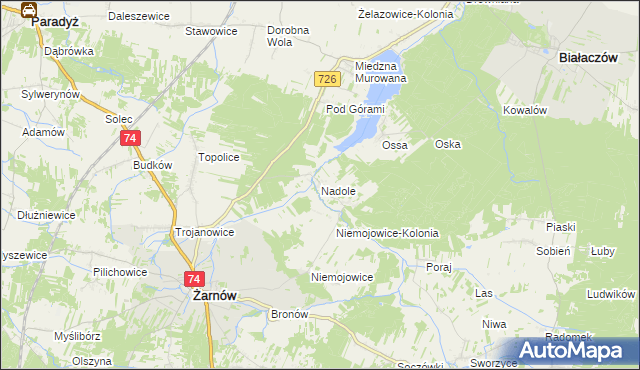 mapa Nadole gmina Żarnów, Nadole gmina Żarnów na mapie Targeo