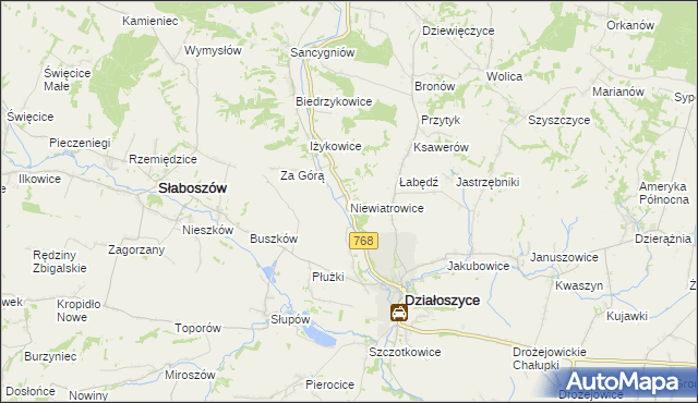 mapa Niewiatrowice, Niewiatrowice na mapie Targeo