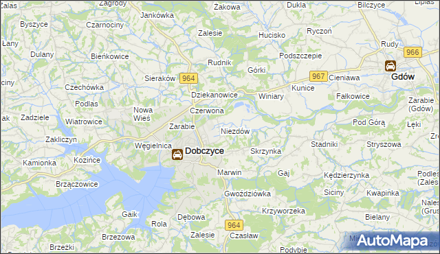 mapa Niezdów gmina Dobczyce, Niezdów gmina Dobczyce na mapie Targeo