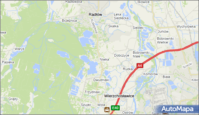 mapa Niwka gmina Radłów, Niwka gmina Radłów na mapie Targeo