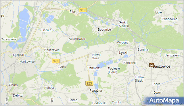 mapa Nowa Wieś gmina Lyski, Nowa Wieś gmina Lyski na mapie Targeo