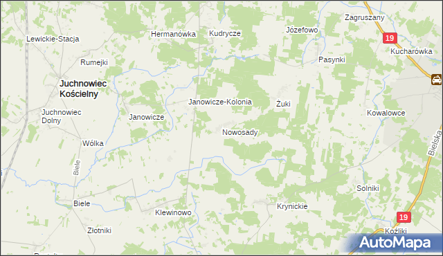 mapa Nowosady gmina Zabłudów, Nowosady gmina Zabłudów na mapie Targeo