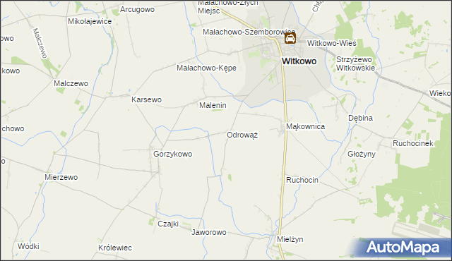 mapa Odrowąż gmina Witkowo, Odrowąż gmina Witkowo na mapie Targeo