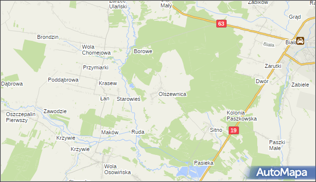 mapa Olszewnica gmina Borki, Olszewnica gmina Borki na mapie Targeo