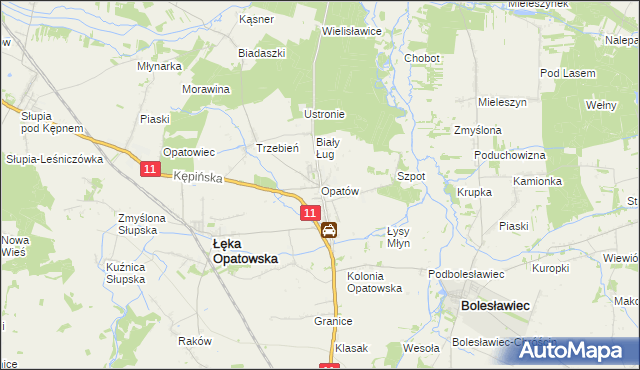 mapa Opatów gmina Łęka Opatowska, Opatów gmina Łęka Opatowska na mapie Targeo