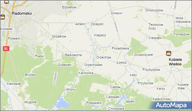 mapa Orzechów gmina Kobiele Wielkie, Orzechów gmina Kobiele Wielkie na mapie Targeo