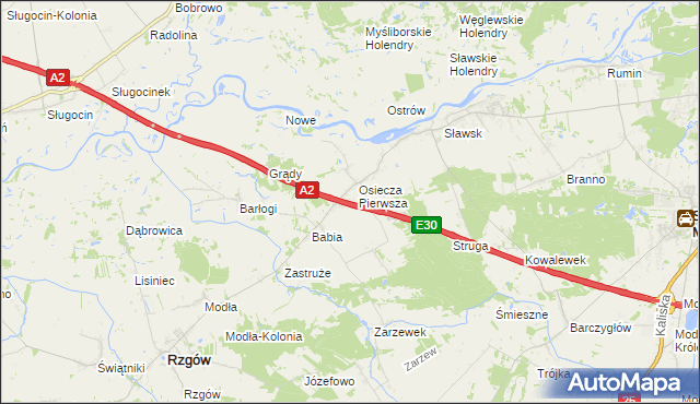 mapa Osiecza Druga, Osiecza Druga na mapie Targeo