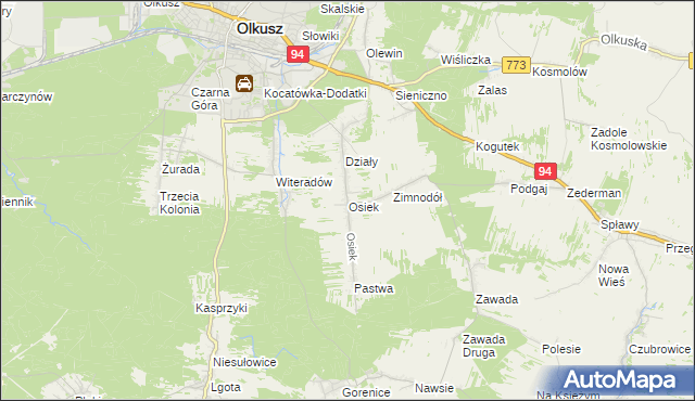 mapa Osiek gmina Olkusz, Osiek gmina Olkusz na mapie Targeo