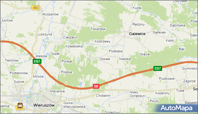 mapa Osowa gmina Galewice, Osowa gmina Galewice na mapie Targeo