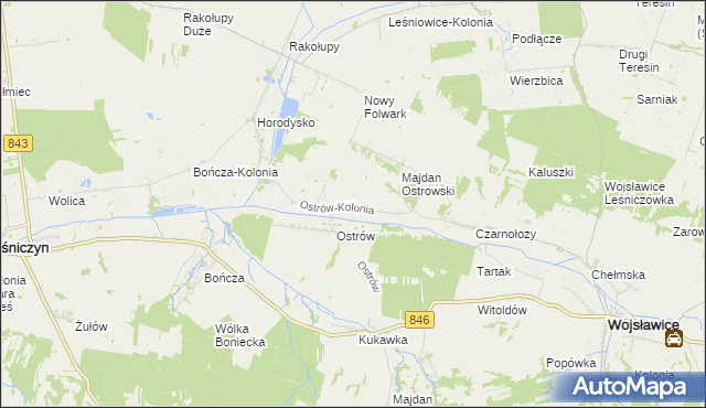 mapa Ostrów-Kolonia gmina Wojsławice, Ostrów-Kolonia gmina Wojsławice na mapie Targeo