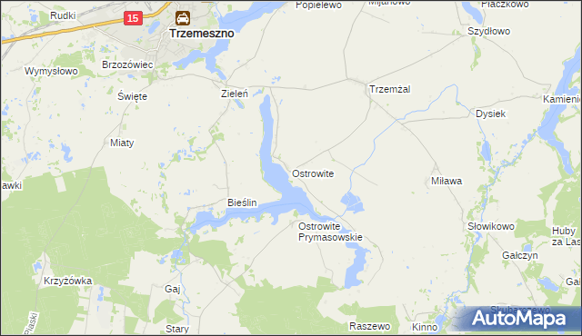 mapa Ostrowite gmina Trzemeszno, Ostrowite gmina Trzemeszno na mapie Targeo