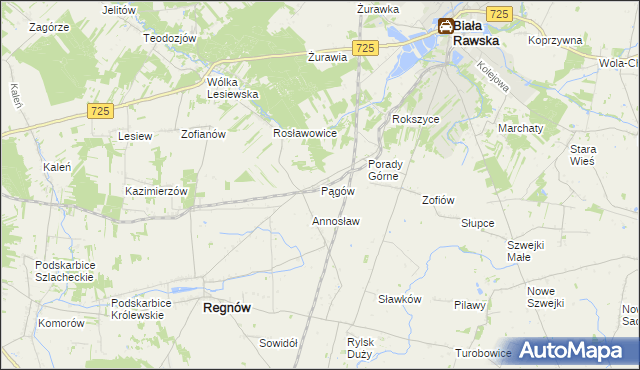 mapa Pągów gmina Biała Rawska, Pągów gmina Biała Rawska na mapie Targeo