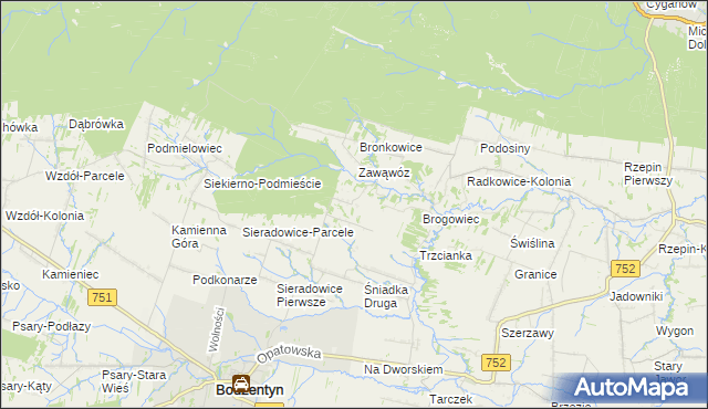 mapa Parcele gmina Bodzentyn, Parcele gmina Bodzentyn na mapie Targeo