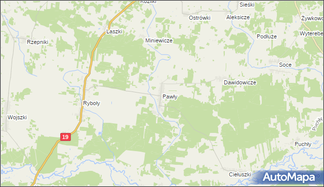 mapa Pawły gmina Zabłudów, Pawły gmina Zabłudów na mapie Targeo