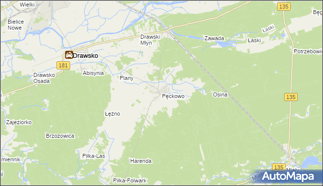 mapa Pęckowo gmina Drawsko, Pęckowo gmina Drawsko na mapie Targeo