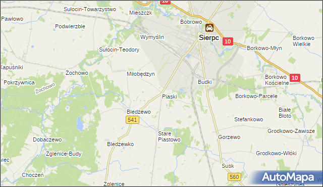 mapa Piaski gmina Sierpc, Piaski gmina Sierpc na mapie Targeo