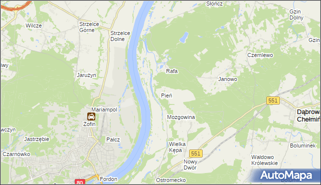 mapa Pień gmina Dąbrowa Chełmińska, Pień gmina Dąbrowa Chełmińska na mapie Targeo