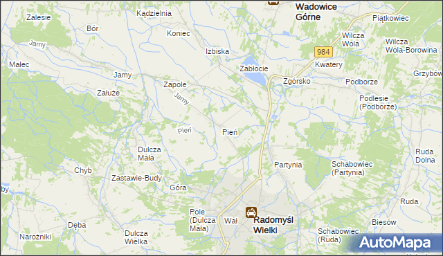 mapa Pień gmina Radomyśl Wielki, Pień gmina Radomyśl Wielki na mapie Targeo