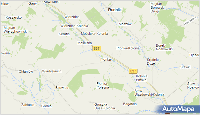 mapa Płonka gmina Rudnik, Płonka gmina Rudnik na mapie Targeo