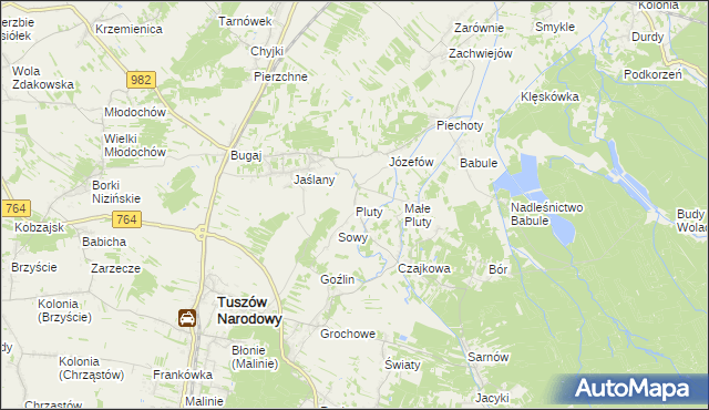 mapa Pluty gmina Tuszów Narodowy, Pluty gmina Tuszów Narodowy na mapie Targeo