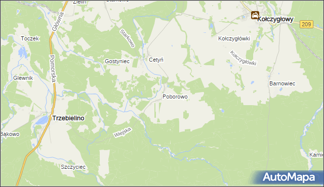 mapa Poborowo gmina Trzebielino, Poborowo gmina Trzebielino na mapie Targeo