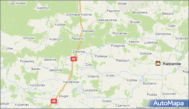 mapa Podlesie gmina Radzanów, Podlesie gmina Radzanów na mapie Targeo