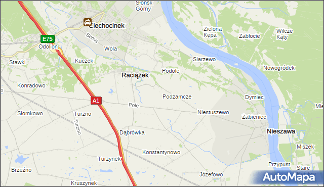 mapa Podzamcze gmina Raciążek, Podzamcze gmina Raciążek na mapie Targeo