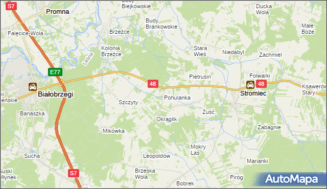 mapa Pohulanka gmina Białobrzegi, Pohulanka gmina Białobrzegi na mapie Targeo