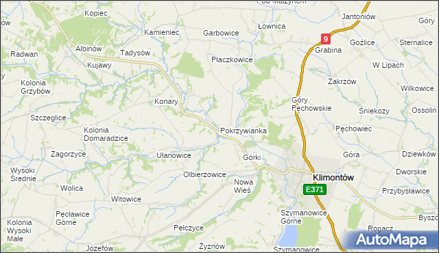 mapa Pokrzywianka gmina Klimontów, Pokrzywianka gmina Klimontów na mapie Targeo