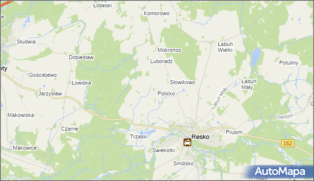mapa Policko gmina Resko, Policko gmina Resko na mapie Targeo