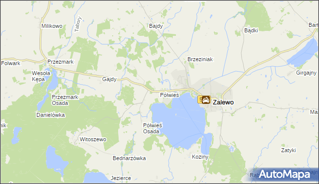 mapa Półwieś gmina Zalewo, Półwieś gmina Zalewo na mapie Targeo
