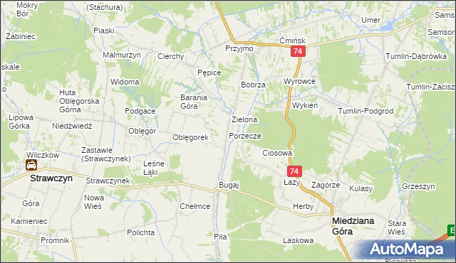 mapa Porzecze gmina Miedziana Góra, Porzecze gmina Miedziana Góra na mapie Targeo