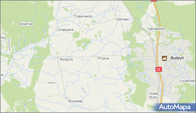 mapa Prosna gmina Budzyń, Prosna gmina Budzyń na mapie Targeo