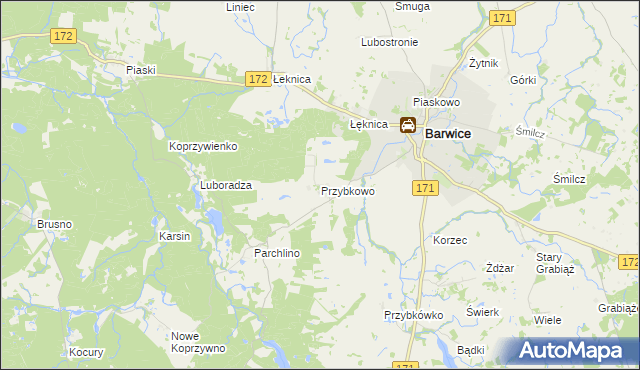 mapa Przybkowo gmina Barwice, Przybkowo gmina Barwice na mapie Targeo