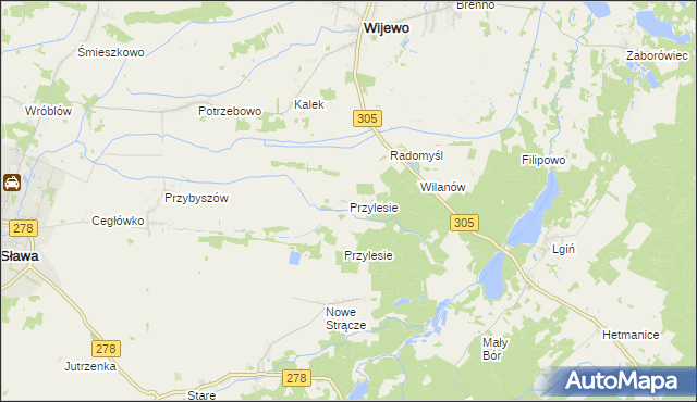 mapa Przylesie gmina Wijewo, Przylesie gmina Wijewo na mapie Targeo