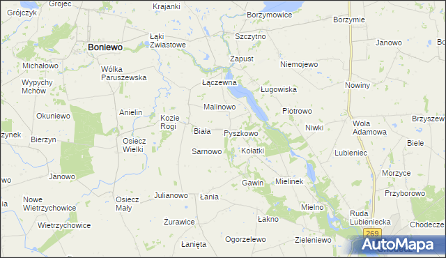 mapa Pyszkowo, Pyszkowo na mapie Targeo