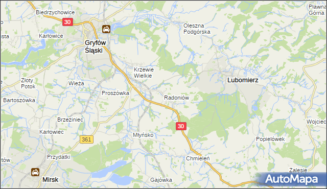 mapa Radoniów, Radoniów na mapie Targeo