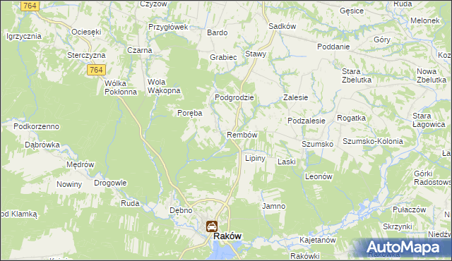 mapa Rembów gmina Raków, Rembów gmina Raków na mapie Targeo