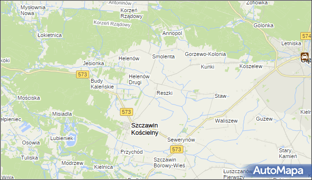 mapa Reszki gmina Szczawin Kościelny, Reszki gmina Szczawin Kościelny na mapie Targeo