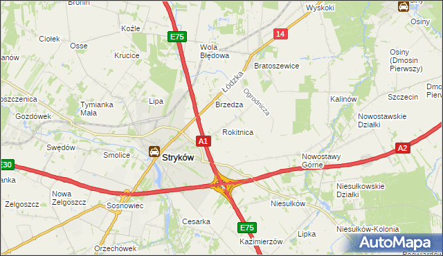 mapa Rokitnica gmina Stryków, Rokitnica gmina Stryków na mapie Targeo