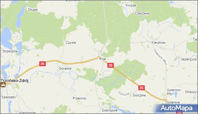 mapa Rów gmina Myślibórz, Rów gmina Myślibórz na mapie Targeo