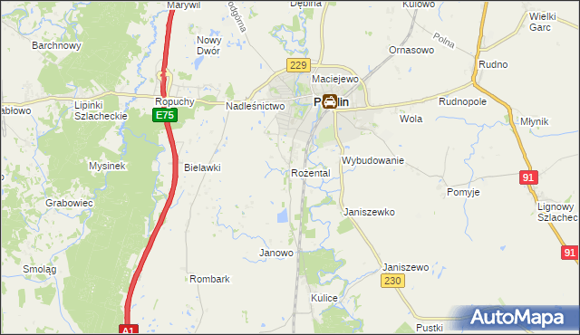 mapa Rożental gmina Pelplin, Rożental gmina Pelplin na mapie Targeo