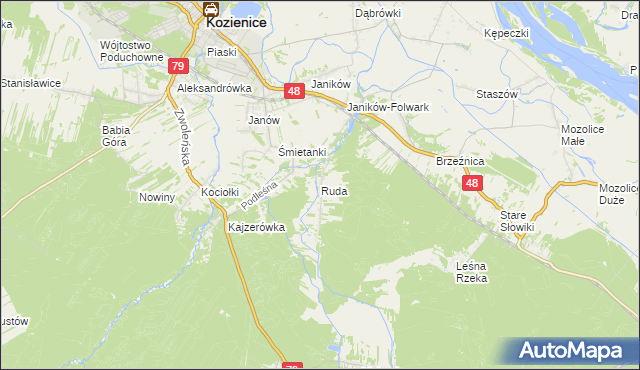 mapa Ruda gmina Kozienice, Ruda gmina Kozienice na mapie Targeo